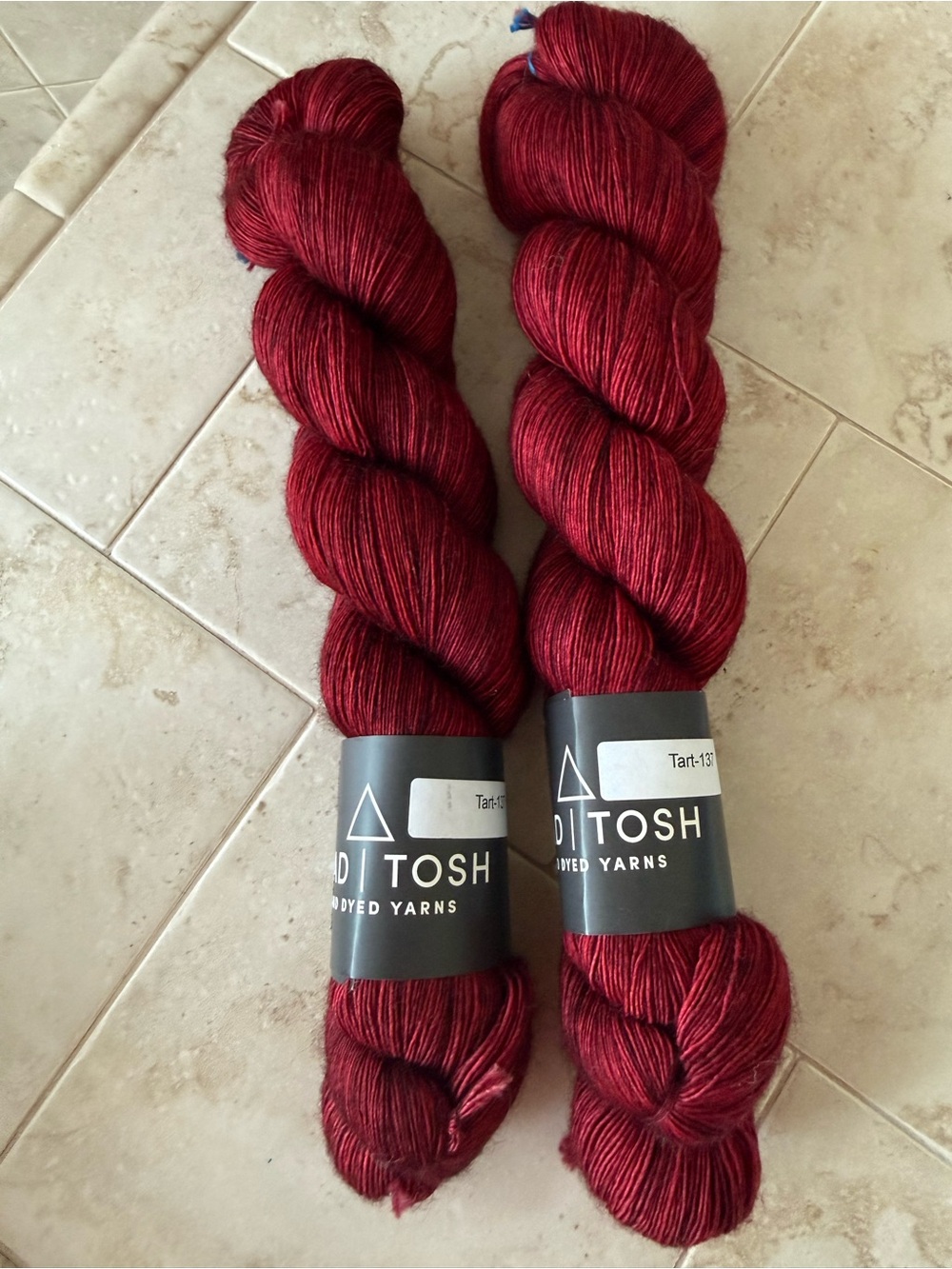 Madeline Tosh Hand-Dyed Merino Wool Yarn - Deep Red Tart- 2 Hanks